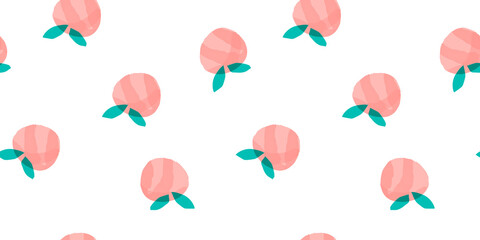 Seamless peaches fruit vector pattern. Hand drawn watercolor orange fruit art for wallpaper textile fabric designs. Cute vector illustrations in cartoon style.Print