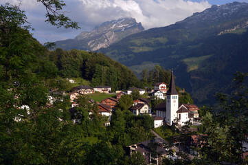 Fototapeta na wymiar Dorf Illgau im Kanton Schwyz in der Schweiz