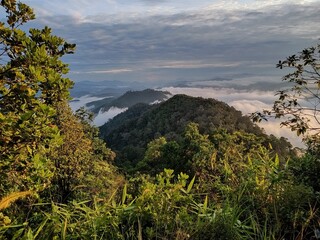 sunset in the mountains fog