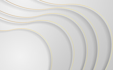 Elegant white background with layered paper style and golden striped arches.