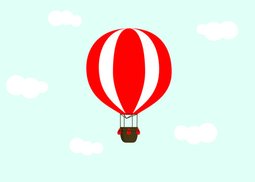 Red hot air balloon with clouds