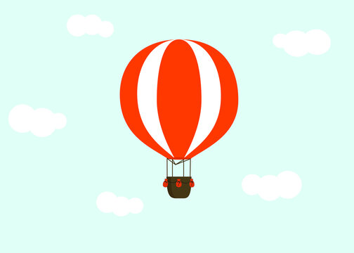 Red hot air balloon with clouds