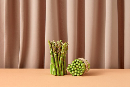Two bunches of natural organic asparagus.