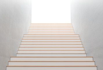 white and wooden stair up to the sky, success concept, 3D rendering