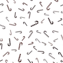 Light Red vector seamless background with sweet xmas lollipops.