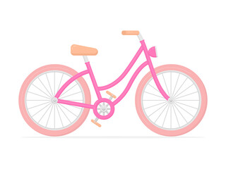 Beauty pink bike vector. Bicycle flat illustration isolated on white background.