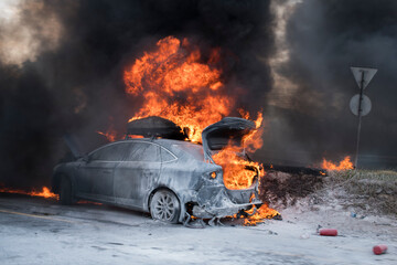Burning Car On The Road