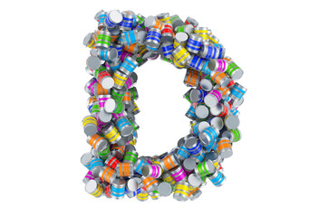 Letter D from colored paint cans, 3D rendering