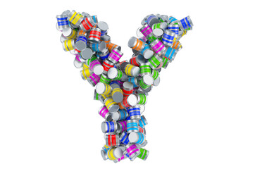 Letter Y from colored paint cans, 3D rendering