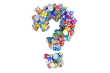 Question mark from colored paint cans, 3D rendering