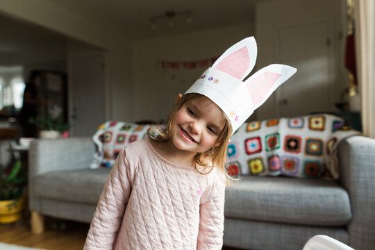 little girl with homemade bunny ears