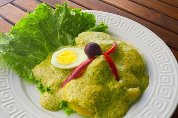 Ocopa Peruana, a traditional Peruvian dish which based ingredient is *Huacatay*