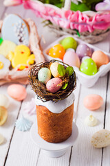 Easter Cake decorated with nest and tiny eggs