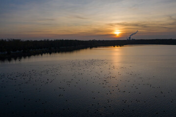 Sunset on lake pogoria in Dabrowa Gornicza Poland