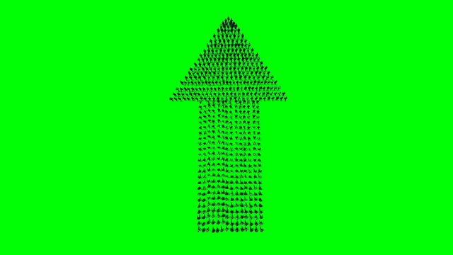 Businessmen crowd forming arrow shape pointing up, back view, hd against Green Screen
