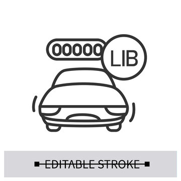 Electric car icon. Alternative energy vehicle with charged lithium ion battery linear pictogram. Concept of renewable power source transport technology. Editable stroke vector illustration