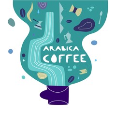 Vector illustration of cup of cappuccino. Design for coffee house. Logo with coffee bean. Template for banner, poster, blog, booklet, prints, flyer.