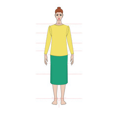 Fashion technical sketch of women middle skirt in vector graphic