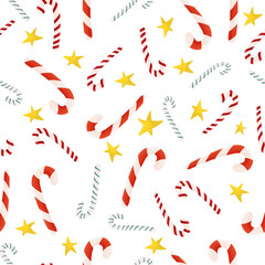 Candy canes vector seamless pattern. Christmas design.