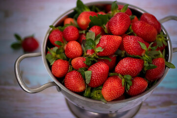 Organic red strawberry close-up.