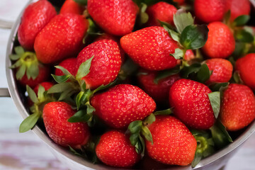 Organic red strawberry close-up.