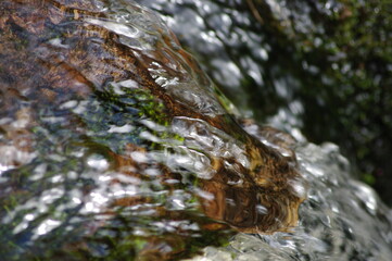 Crystal splashes of water, playful foam in the streams of the river. Stones under the streams of a swift, mountain river...