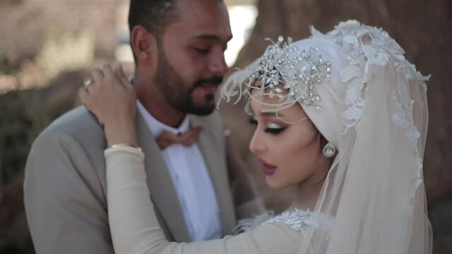 Egyptian Wedding Couple In Love On Beautiful Village 