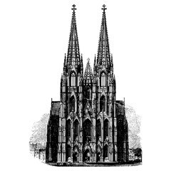 Vintage engraving of a gothic cathedral - obrazy, fototapety, plakaty