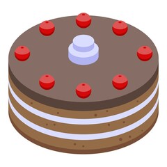Cherry chocolate cake icon. Isometric of cherry chocolate cake vector icon for web design isolated on white background