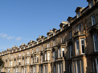 Architectural detail of the old buildings in one of the Edinburgh crescents in Scotland, UK.