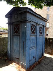 Fototapeta na wymiar An old blue police booth in Edinburgh, Scotland, UK.