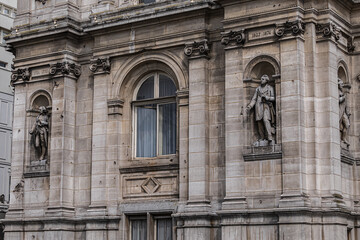 Paris Hotel-de-Ville architectural fragments. Paris Hotel-de-Ville - Neo-Renaissance building of City Hall. Paris's City administration has been located on the same location since 1357. Paris, France.