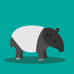 Tapir standing on a green background. Animals of south america.