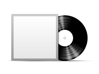 Vinyl disc with black cover template mockup, vector illustration