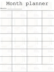 Planner layout as vector graphic. Vector illustration with lettering. Business organization, schedule, list. Template in a simple style. Modern design. Single page for print.