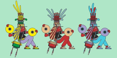 Fototapeta premium Aztec Ancient Hiphop Dj`s With Vinyl Abstract Art Vector Illustration