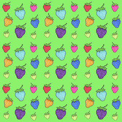 hand drawing abstraction of colored fruits. clipart, strawberry pattern