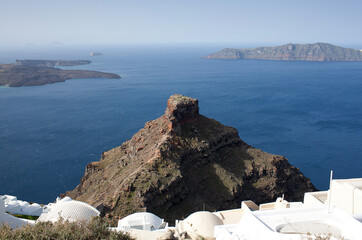 Famous Skaros Rock and fortress in Imerovigli on Santoroni Island, Cyclades, Greece