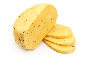 Caraway cheese, isolated on white background