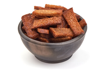 Rye bread croutons, isolated on white background
