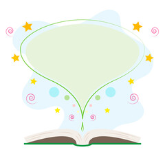 An open book with an imaginary. word bubble