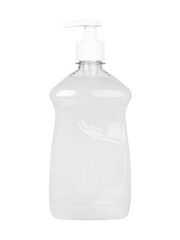 Antiseptic in a transparent plastic simple blank bottle without a label isolated on a white background
