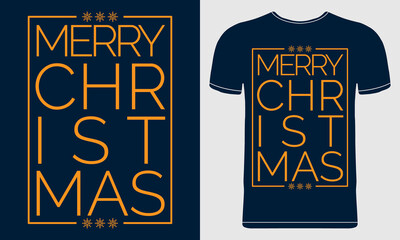 Merry Christmas T-shirt Design. Vector Illustration For T-shirt, Poster, Greeting, Print Template, Banner, Flyer, Mug, Poster. Seasonal Greetings in a Blue Background.
