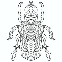 beetle drawn with abstract figures and leaves on a white background for coloring, vector, insect