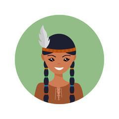 User icon of Native american young woman in flat style