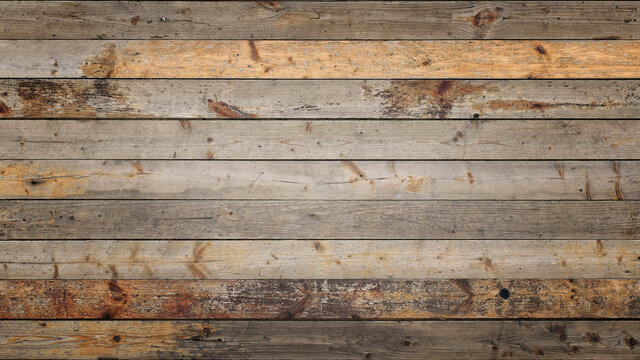 Full frame image of the old multicolored wooden planks. High resolution texture (16:9 format)  with vignetted corners in loft, grunge, vintage, industrial style, copy-space