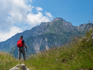 Fototapeta na wymiar Trekking scene in Valsassina on Grigna mountain