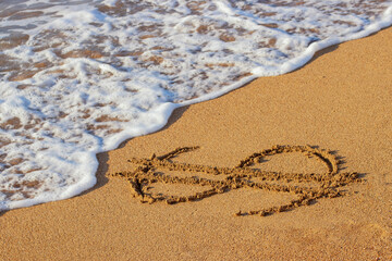 symbol of the american dollar on the sand near the sea
