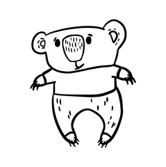 Cute cartoon coala. Coloring book for kids. black and white vector illustration for coloring book. Coala concept hand drawn illustration, for cards, decor it can be used as a print for t-shirts and