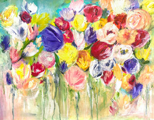 Obrazy  Fotografia akrylowego abstrakcyjnego malarstwa kwiatowego ogrodu